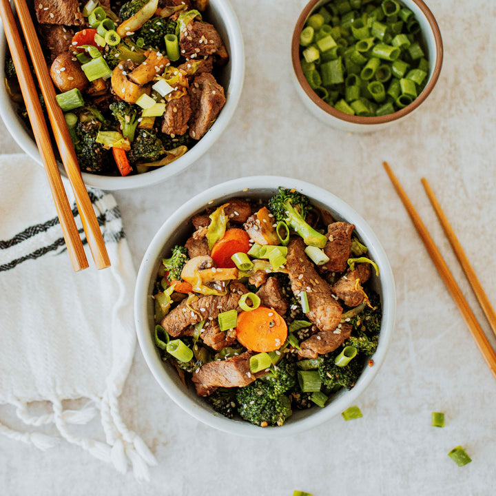 organic beef stew meat in stir fry