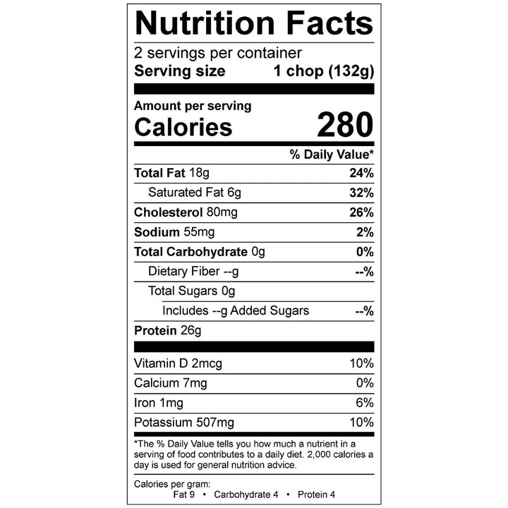 organic prairie pork chops nutritional information