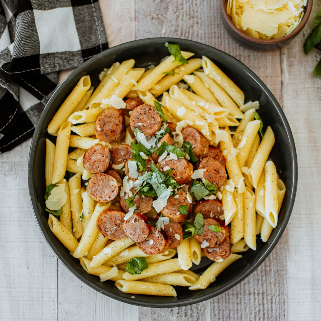 organic italian sausage on pasta