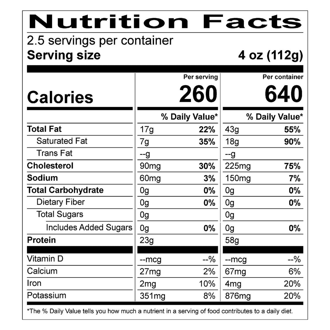 organic prairie new york strip nutritional information