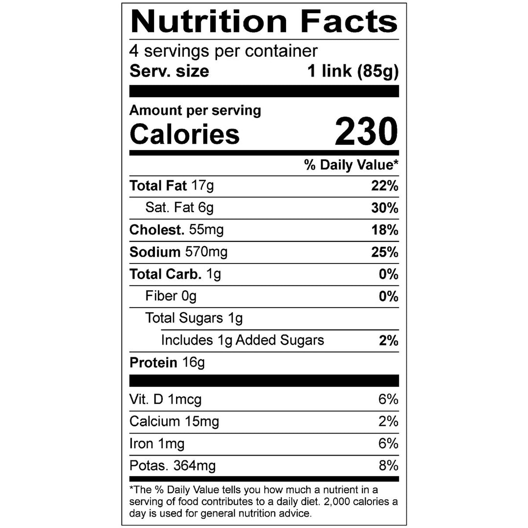 organic prairie pork bratwurst nutritional information