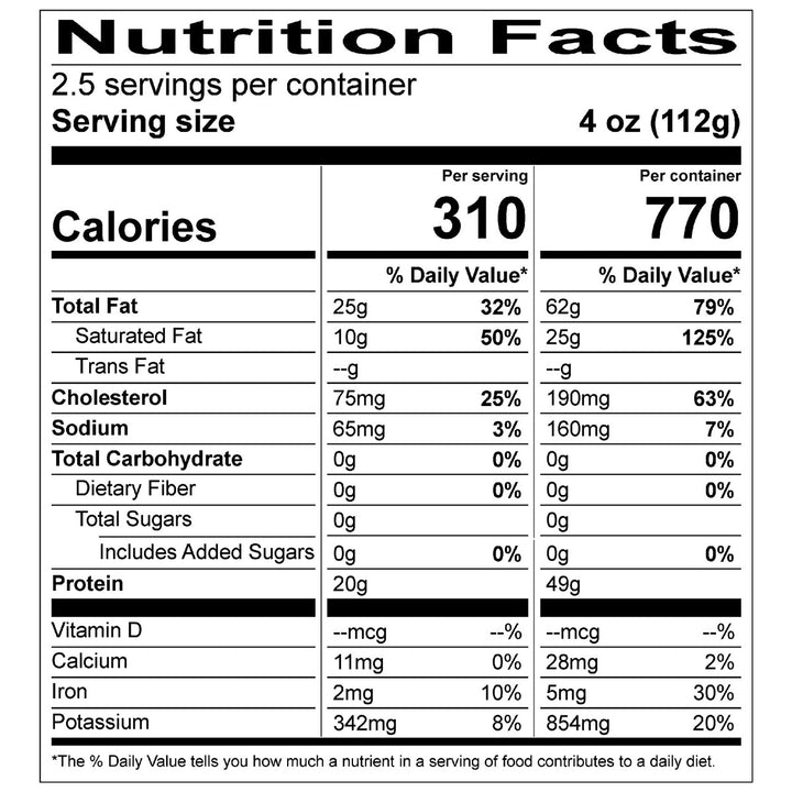 organic prairie ribeye nutritional information